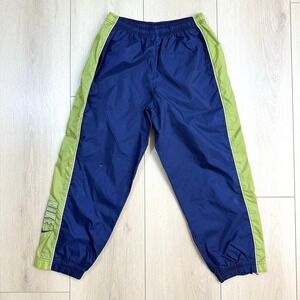 Vintage 1992 Nike Youth Track Pants Blue Green Zip Hem Logo Swoosh Nylon M 10-12